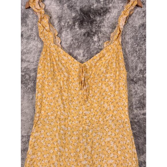 Reformation Jumpsuit 12 Womens Yellow Floral Smocked Wide Leg - Picture 2 of 9